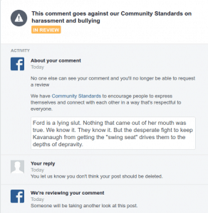 screenshot of my post that facebook rejected as